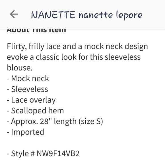 NWT: Sleeveless Mockneck Lace Blouse - Picture 5 of 5